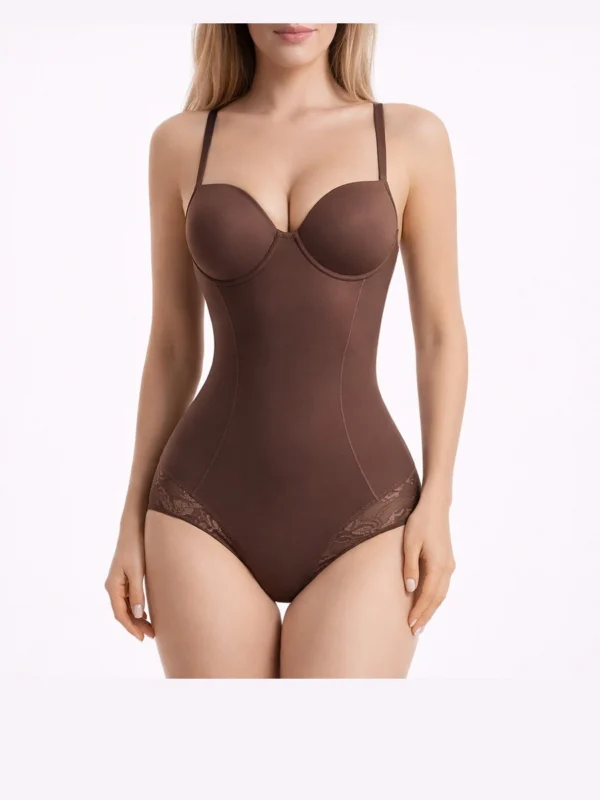 Molded-Cup Adjustable-Strap Shaping Bodysuit with Lace-Trim Brief, front product view