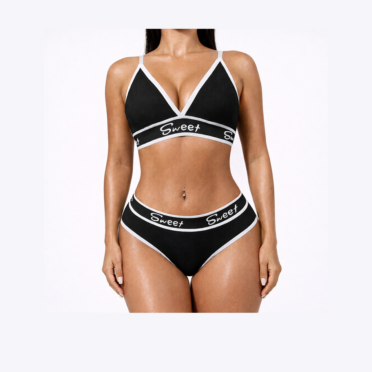 Contrast-Trim Triangle Bra and Brief Set, front product view