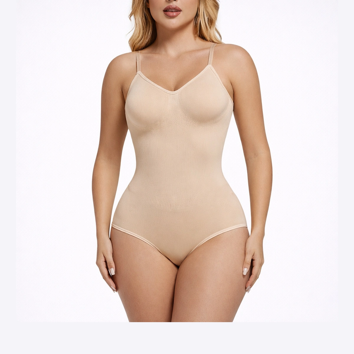 V-Neck Seamless Bodysuit Brief for Everyday Basics, front product view