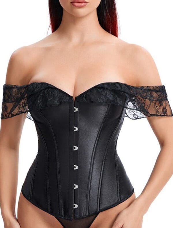Off-Shoulder Lace Corset Top with Structured Waist, front product view