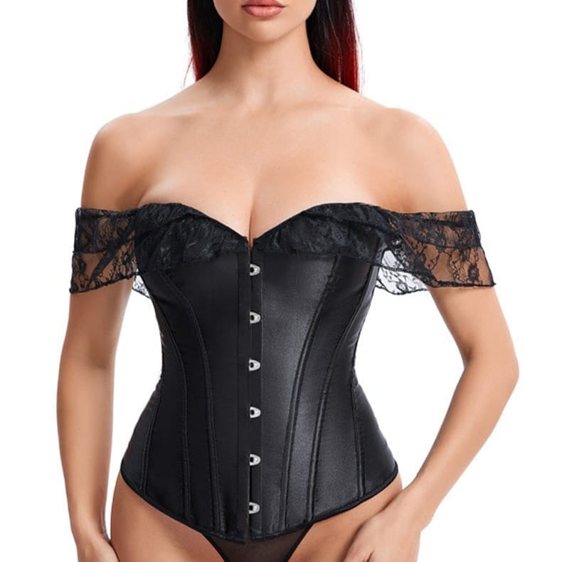Off-Shoulder Lace Corset Top with Structured Waist, front product view