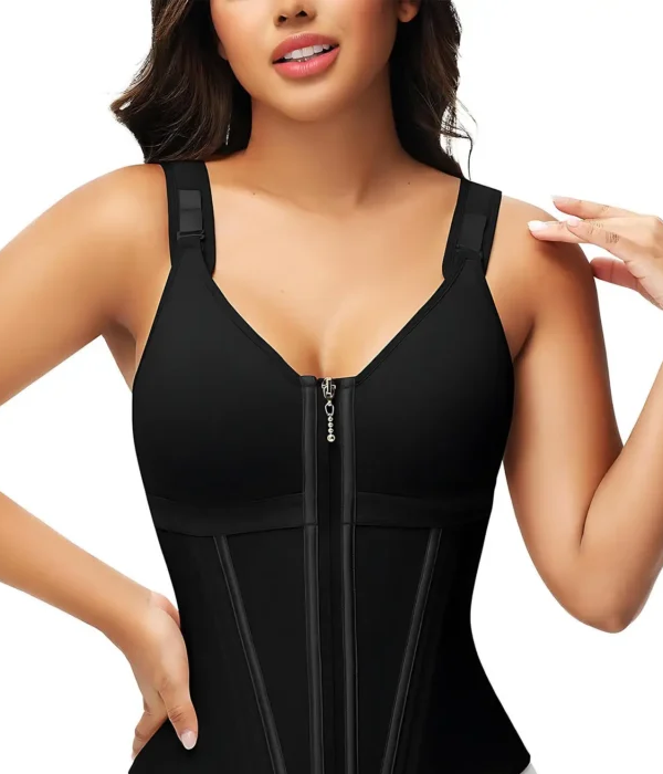 Zip-Front Waist Trainer Vest with Structured Support, front product view
