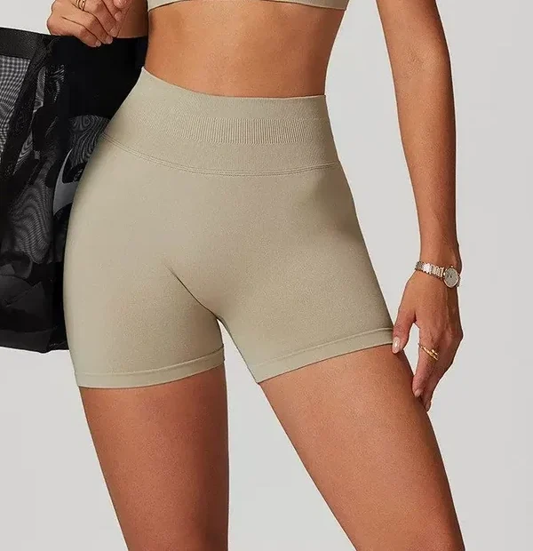High-Waist Seamless Scrunch-Back Biker Shorts with Ribbed Waistband, front product view