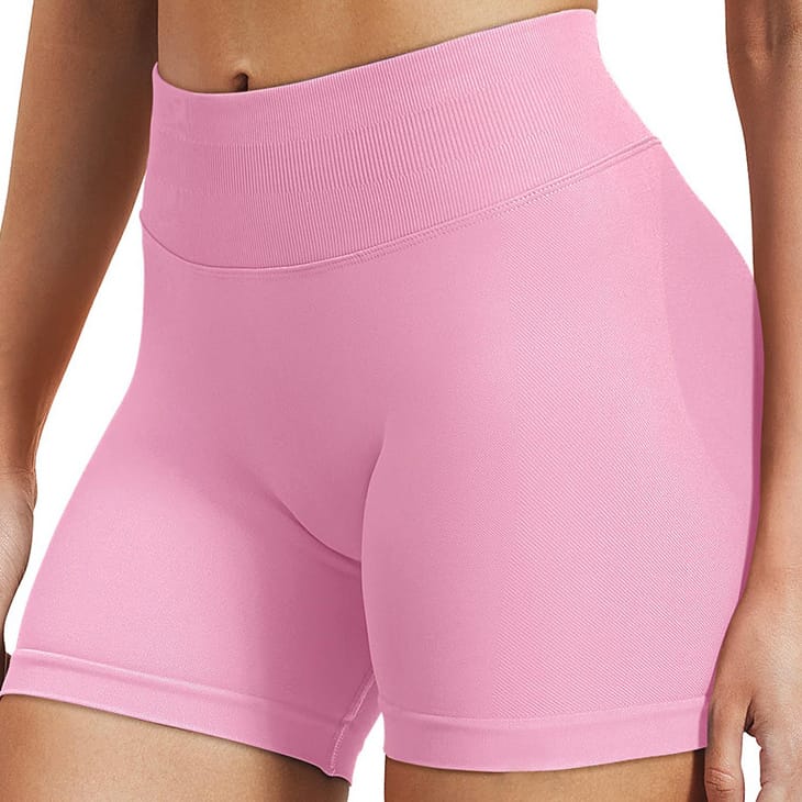 Pink High-Waist Sculpting Bike Shorts with Smooth Stretch Fit, front product view