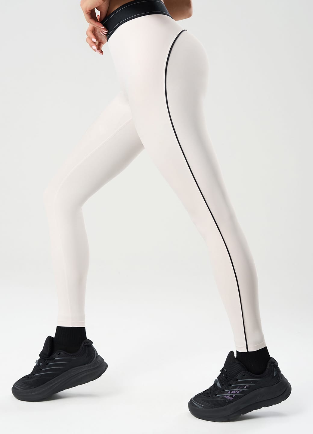 High-Waist Sculpting Leggings with Side Stripe, front product view