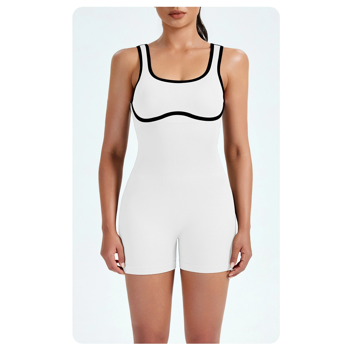 Seamless Ribbed Shaping Romper with Smooth Stretch Fit, front product view