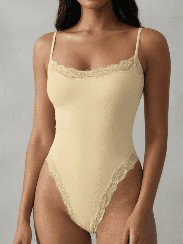 Lace-Trim V-Neck Shaping Bodysuit Brief, front product view