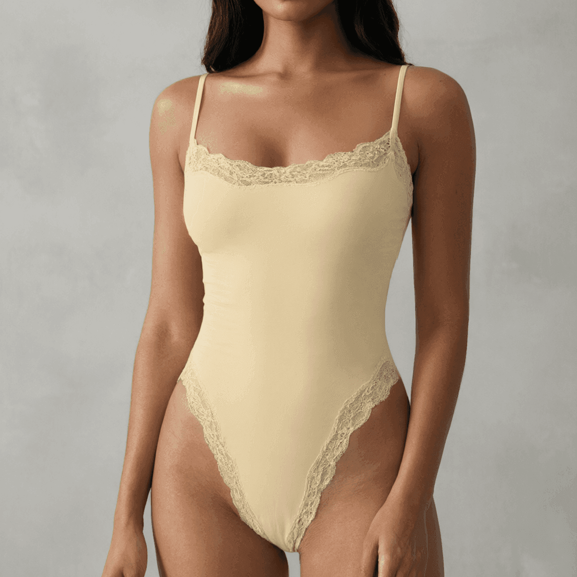 Lace-Trim V-Neck Shaping Bodysuit Brief, front product view