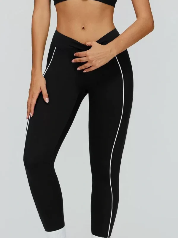 High-Waist Contrast-Piping Sculpting Leggings, front product view