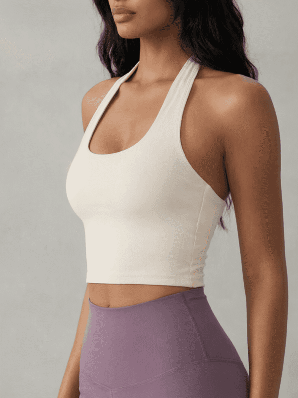 Halter-Neck Open-Back Sports Crop Top with Twist Detail, front product view