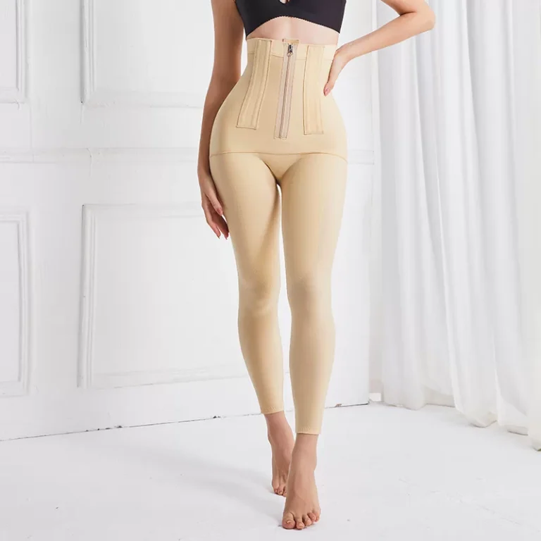High-Waist Front-Zip Post-Surgery Compression Leggings in Skin Color – Front View