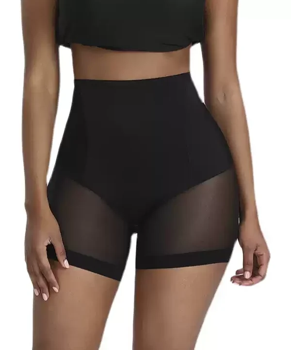 High-Waist Shaping Shorts with Sheer-Mesh Thigh Panels, front product view