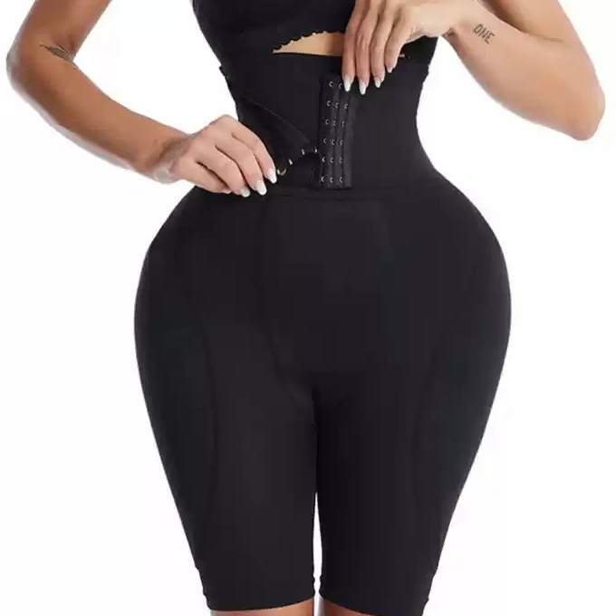 High-Waist Hook-Closure Shaper Shorts with Removable Hip Pads, front product view