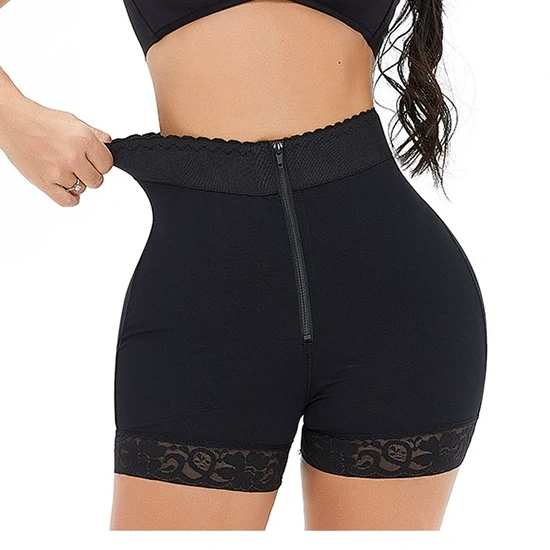 High-Waist Front-Zip Tummy Control Shaper Shorts, front product view