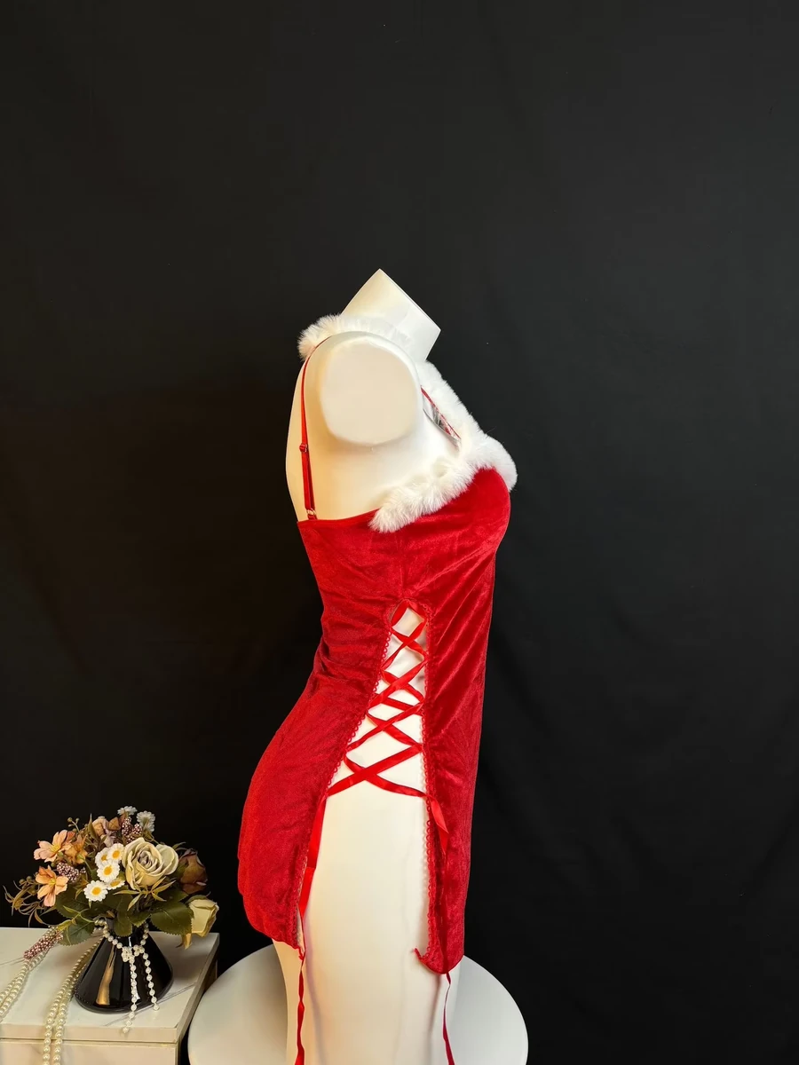 Red Christmas mini dress adjustable side lace-up detail